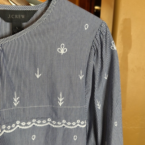 J. Crew Embroidered Stripe 100% Cotton Poplin Bell Sleeve Blouse Size Large - Picture 4 of 10